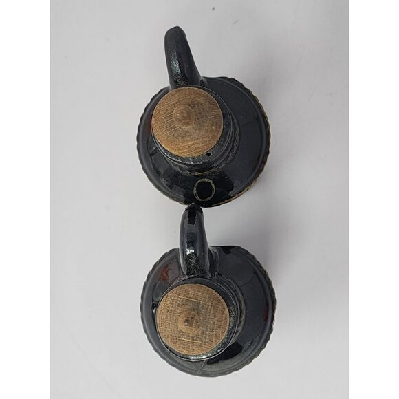 Vintage Black Ceramic Oil & Vinegar Cruet Set With Cork Stoppers Retro MCM Decor - Picture 5 of 10